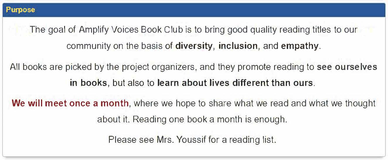 Amplify Voices Book Club Purpose